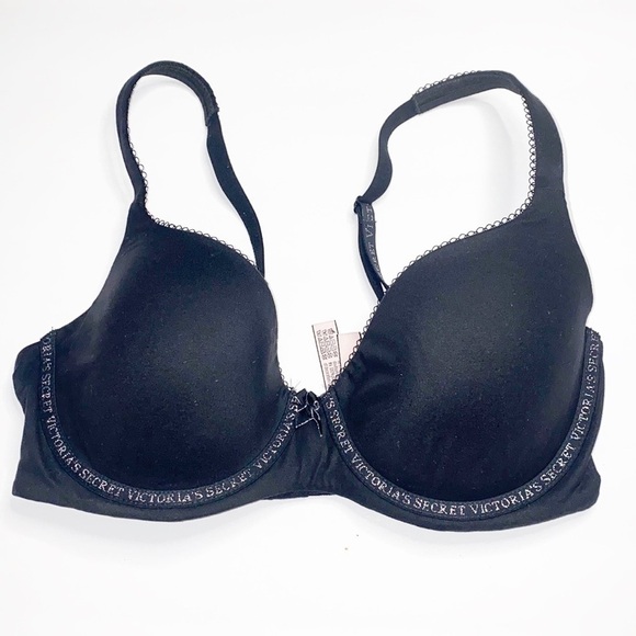 Victoria's Secret Body By Victoria Demi Lined Black Spellout Silver Writing Bra - Picture 1 of 15